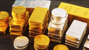 Stacks of gold and silver coins