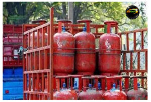 Red gas cylinders stacked in crates